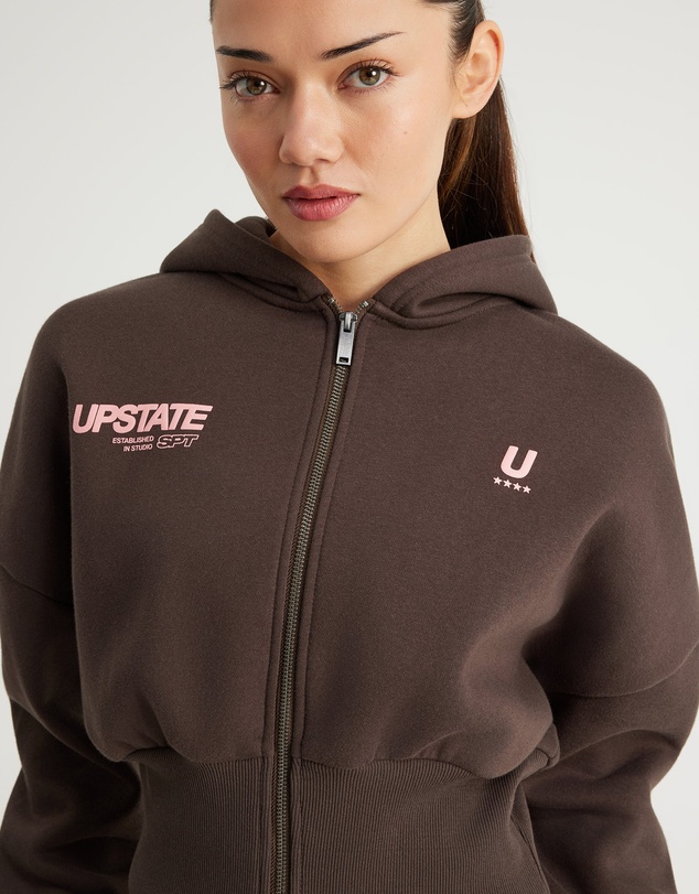 Upstate - Cropped Zip Thru Hoodie - Espresso