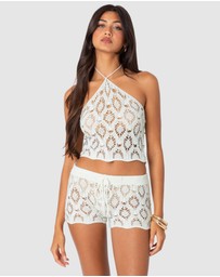 EDIKTED - Peach Open Crochet Top