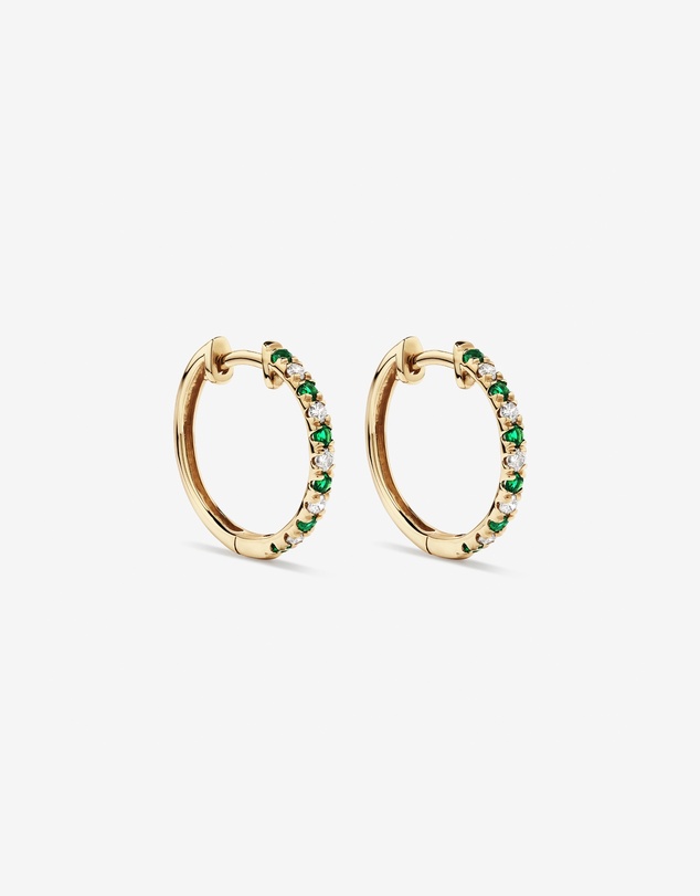 Michael Hill - 0.22 Carat TW Diamond and Created Emerald Huggie Hoop Earrings in 10kt Yellow Gold