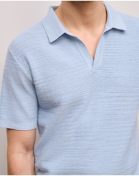 Trenery - Cotton Linen Collared Knit Polo in Ice Blue