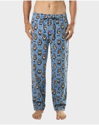 Mitch Dowd - Mens Grizzly Bear Flannel Pyjama Pant - Blue