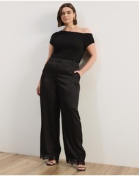 Atmos&Here Curvy - Leoni Asymmetric Lace Satin Pants