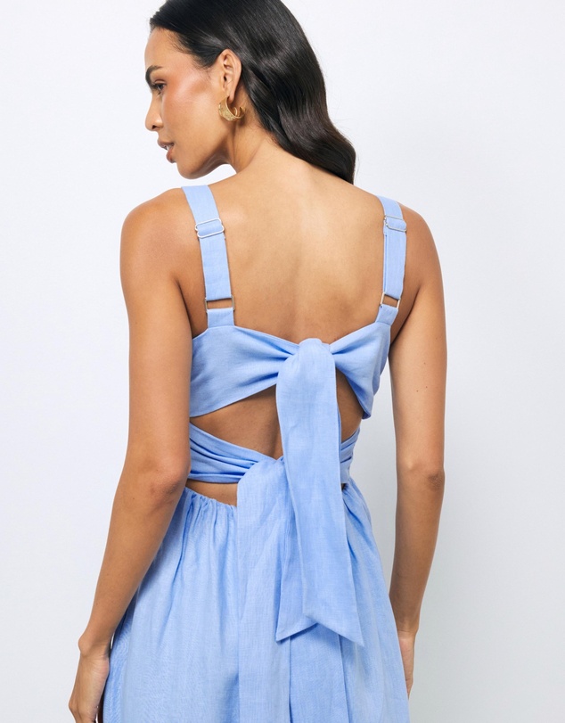 Revibe - Repaired AERE Raina Tie Back Linen Midi Dress - AU 6
