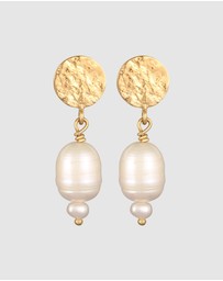 Elli Jewelry - Earring Stud Plate Freshwater Pearls 925 Sterling Silver Gold Plated