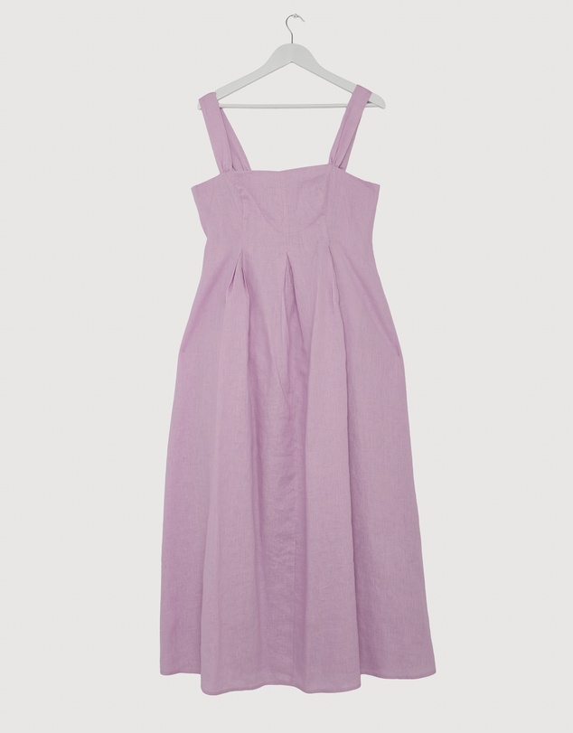 Revibe - Repaired AERE Inara Pleated Linen Midi Dress - AU 14