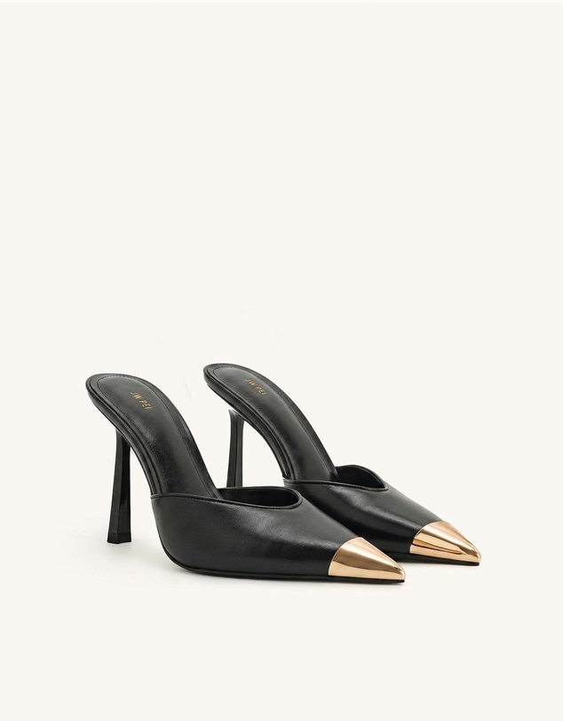 JW PEI - Savannah Metal Cap Toe Pointed Mule Heels