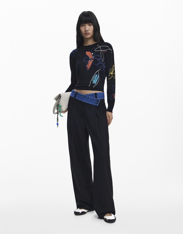 Desigual - Fine sweater with floral strokes