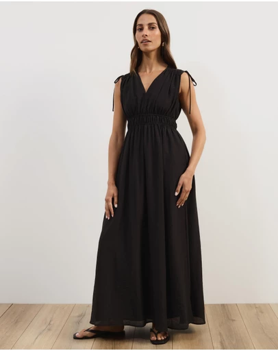 Atmos&Here - Luna Linen Blend Sleeveless Gathered Maxi Dress