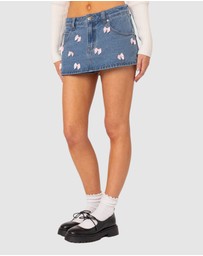 EDIKTED - Alivia Satin Bow Denim Micro Skort