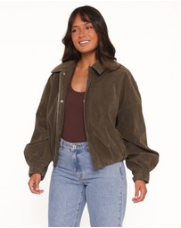 Petal & Pup - Jensen Faux Suede Bomber Jacket - Olive