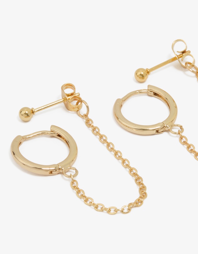 Lovisa - Waterproof Gold Plated Stainless Steel Cubic Zirconia & Sleek Huggie Earrings 3-Pack