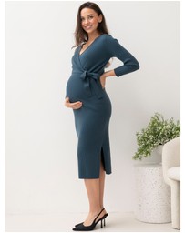 Angel Maternity - Lucille Knit Maternity Midi Dress in Dark Teal