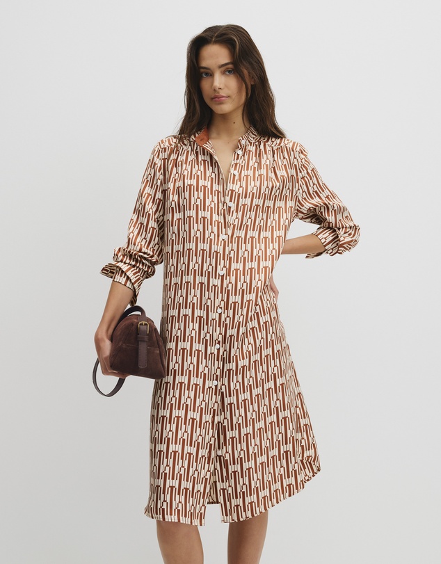 Country Road - Printed Silk Midi Shirt Dress