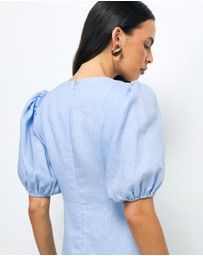 AERE - Lori Puff Sleeve Linen Midi Dress