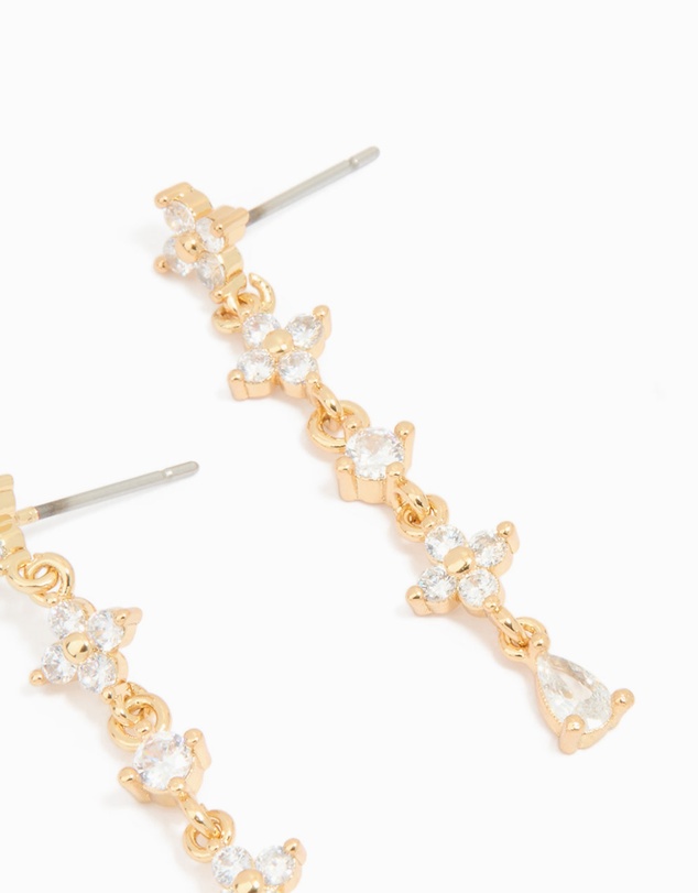 Lovisa - Gold Plated Cubic Zirconia Flower Drop Earrings