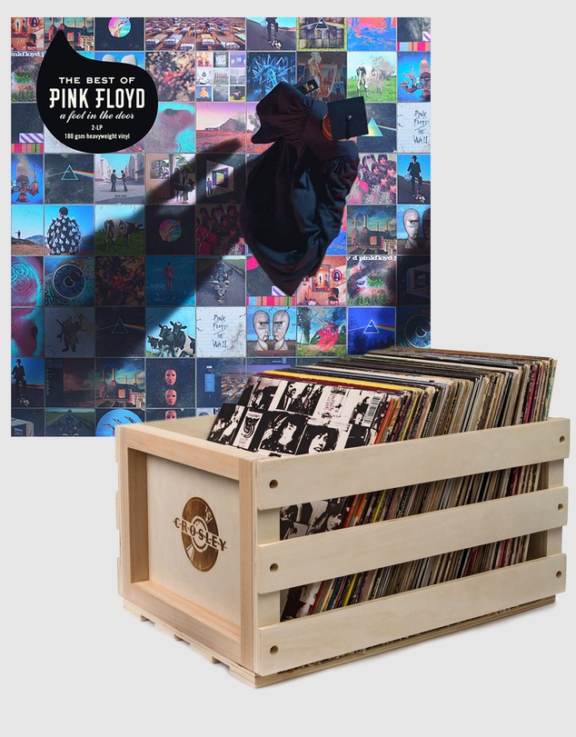Sony Music - Crosley Record Storage Crate Pink Foyd The Best Of Pink Floyd: A Foot In The Door Vinyl Album Bundle