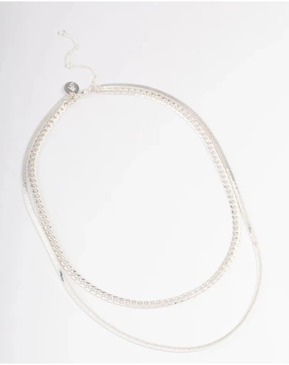 Lovisa - Silver Plated Herringbone & Snake Chain Layered Necklace