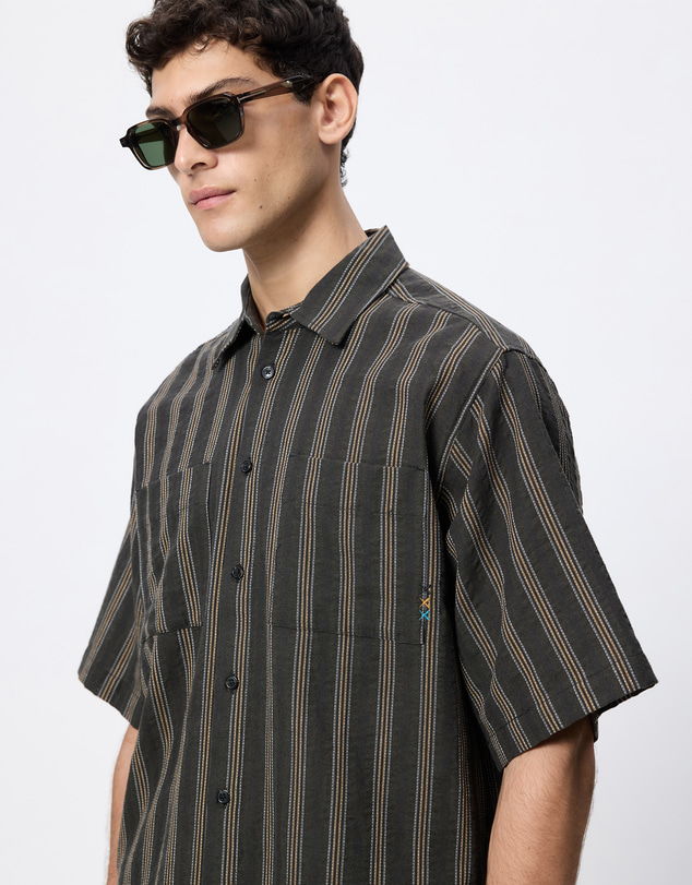 Scotch & Soda - Structured Stripe Relaxed Fit Short Sleeve Shirt