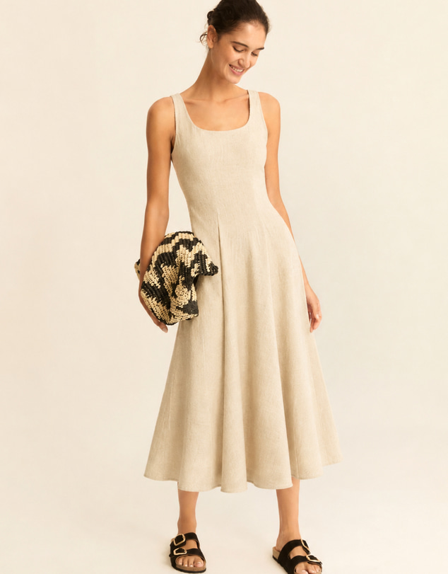 Emme | Max Mara Group - Ecru Pure Linen Midi Dress