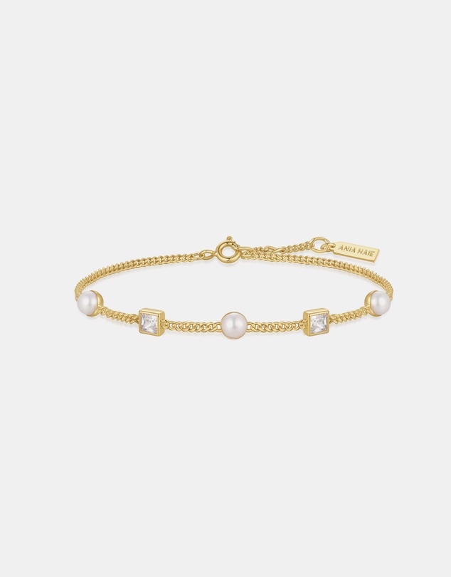 Ania Haie - Gold Bezel-Set Cube and Pearl Station Bracelet