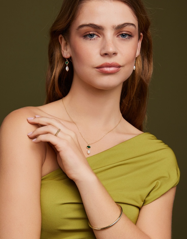 Zoe Olivia - 14K Gold Vermeil Prism Malachite & Pearl Drop Necklace