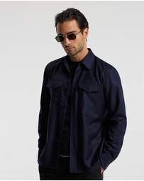 Calibre - Slim Wool Flannel Shirt Navy