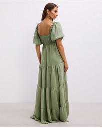 The Fated - Empire Waist Puff Sleeve Tiered Maxi Dress