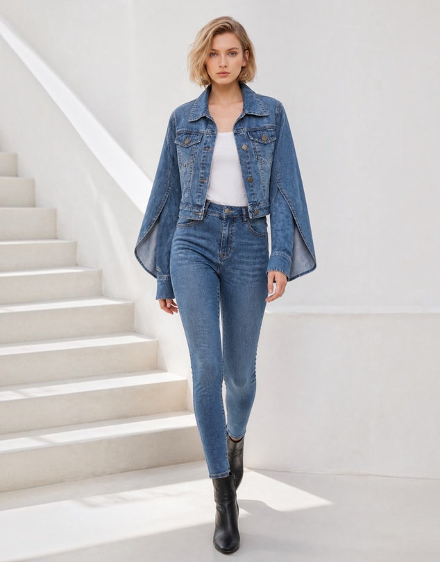Mossée - Elara Denim Mock Sleeve Cape Jacket