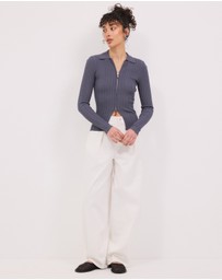 Calli - Mara Zip Knit Top With Collar