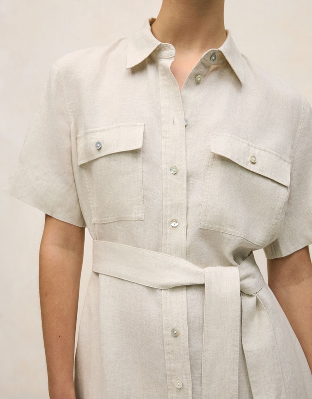 Trenery - Linen Pocket Detail Shirt Dress in Flax