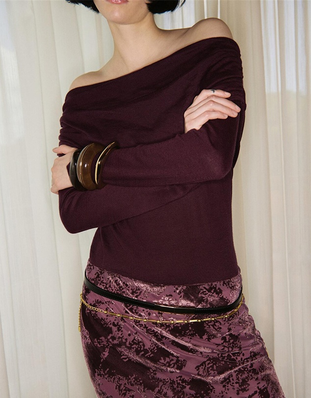 M.N.G - Fitted Sweater With Draped Neckline