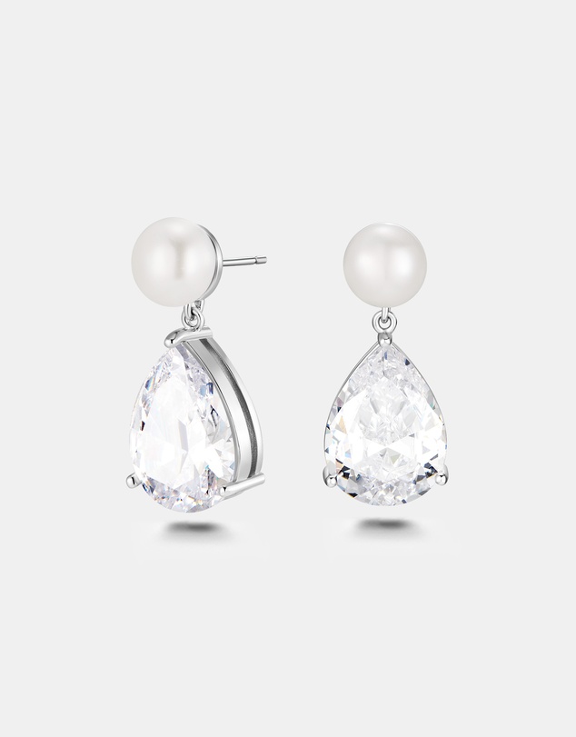 Mestige - Gabriella Freshwater Pearl Drop Earrings - Silver Plated