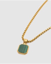Nialaya Jewellery - Men's Gold Necklace with Square Malachite Pendant