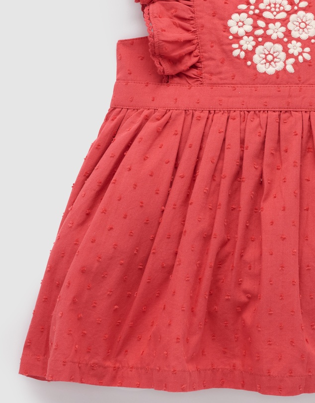 Purebaby - Red Embroidered Dress -Kids-Babies