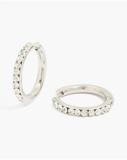Lovisa - Waterproof Stainless Steel Half Diamante Hinge Hoop Earrings