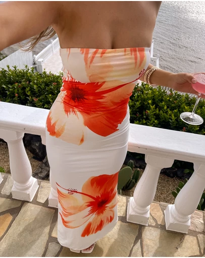 Beginning Boutique - Arizona White Floral Print Maxi Dress
