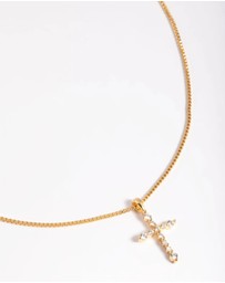 Lovisa - Gold Plated Cubic Zirconia Cross Chain Necklace