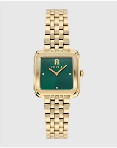 Furla - Diamante 27.5mm Square Green Dial with Gold-Tone Bracelet