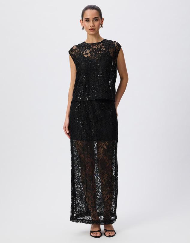 Tussah - Lauren Sequin Sheer Lace Cap Sleeve Top