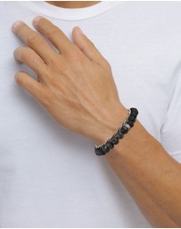 Kuzzoi - ICONIC EXCLUSIVE - Bracelet Male Beads Grey Lavakite and Black Lava 925 Sterling Silver