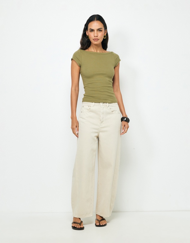 AERE - Boat Neck Cap Sleeve T-Shirt