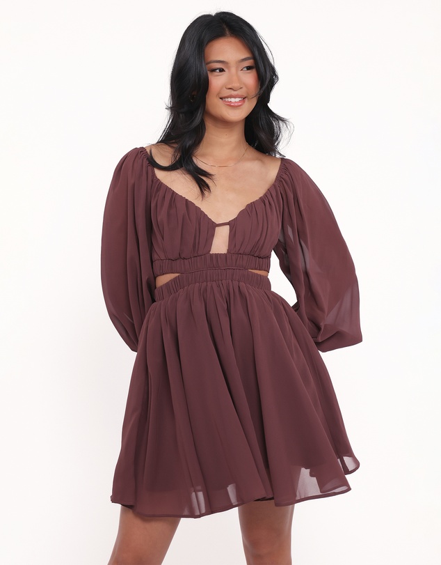 Petal & Pup - Katniss Long Sleeve Mini Dress - Chocolate