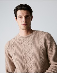 Trenery - Wool Cable Knit Crew in Oatmeal