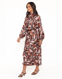 Petal & Pup - Demire Long Sleeve Midi Dress - Brown Multi
