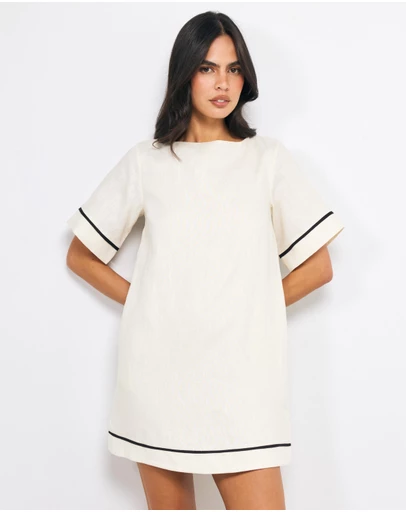 AERE - Odele Contrast Linen Mini Dress