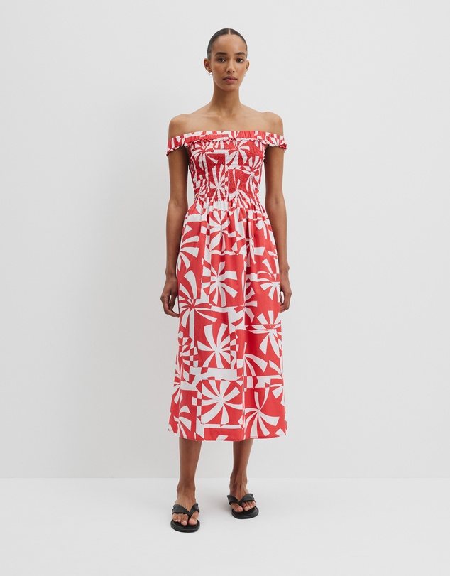 Country Road - Print Shirred Midi Dress
