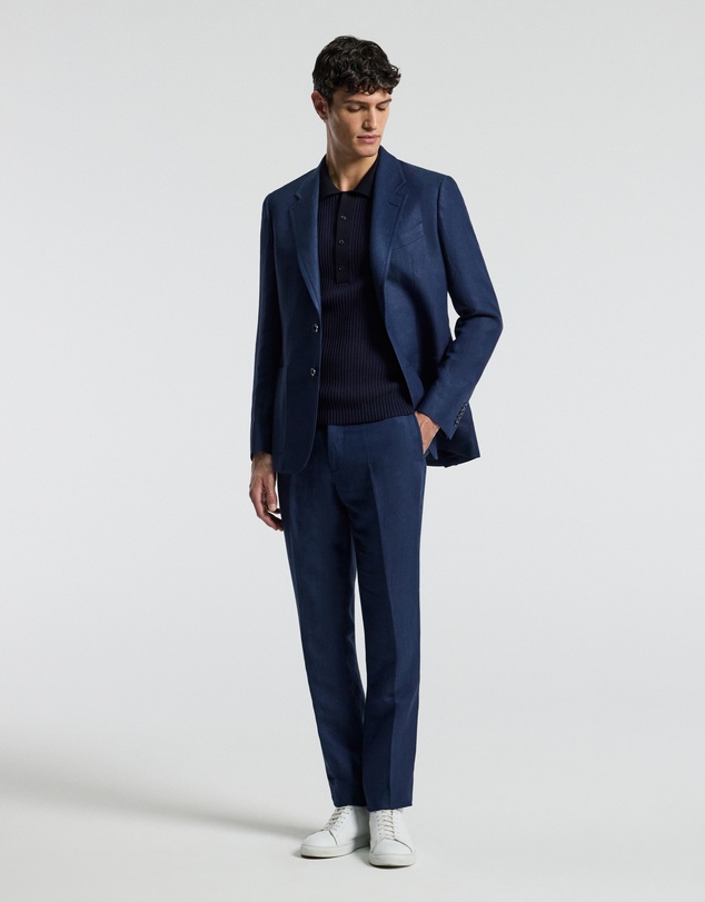 Calibre - Textured Linen Blend Blazer Denim Blue