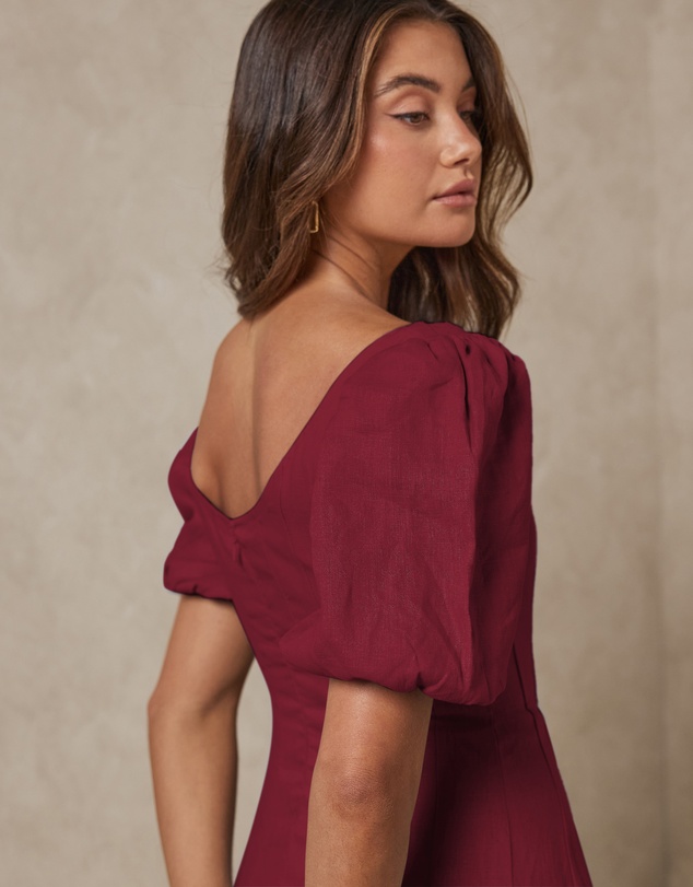 AERE - Paloma Linen Puff Sleeve Midi Dress