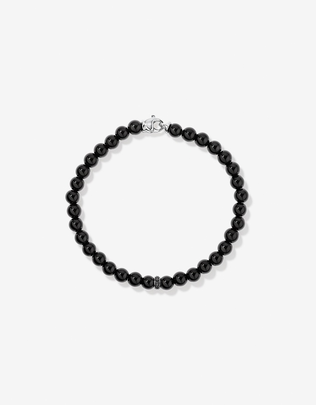 Michael Hill - 21cm Onyx Bead Bracelet with Black Diamond Rondel in Sterling Silver