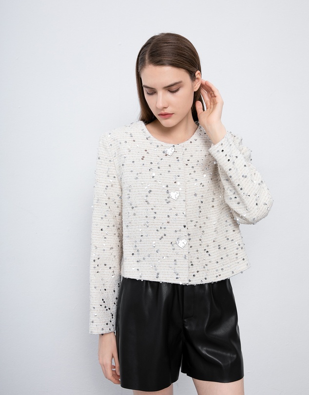 Glamorous - Sequinned love button tweed coat